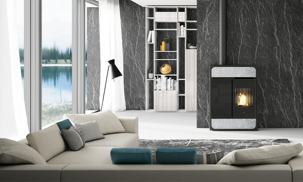 Poêle à granulés allumé Poêle à granulés allumé